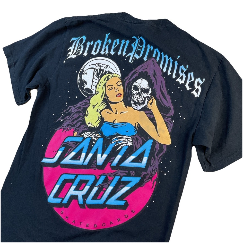 Santa Cruz x Broken Promises‎ Mens S Skateboard Graphic T-Shirt Reaper Black Y2K